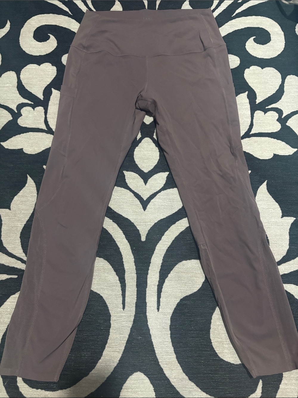 High-Rise Performance Leggings in Taupe with mesh accents